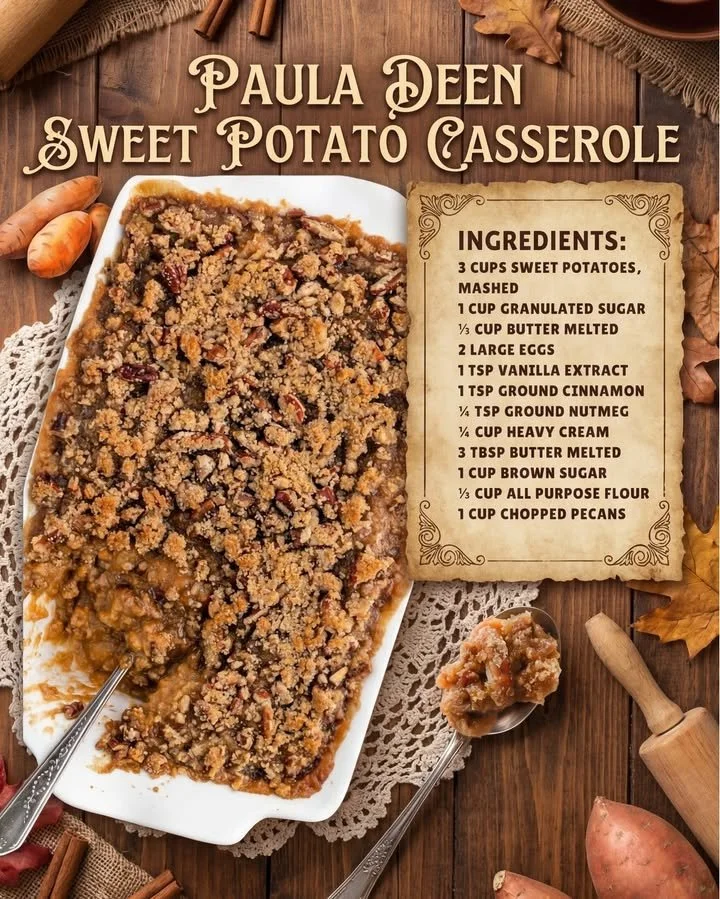 Delicious sweet potato casserole recipe by Paula Deen, perfect for holidays.