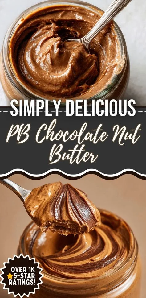 PB Chocolate Nut Butter spread in a jar with a spoon