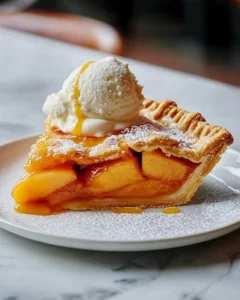 Delicious homemade Peach Pie with flaky crust and fresh peach filling
