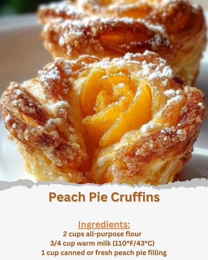 Delicious Peach Pie Cruffins with flaky pastry and fresh peaches