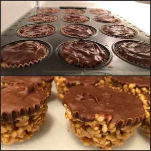 Delicious peanut butter balls with chocolate rice krispies stacked on a plate
