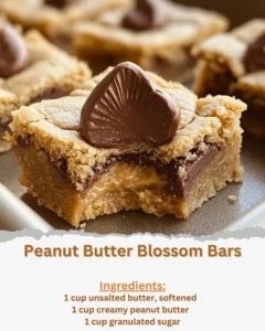 Delicious Peanut Butter Blossom Bars with chocolate kisses topping