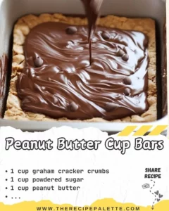 Delicious homemade Peanut Butter Cup Bars topped with chocolate and peanut butter.