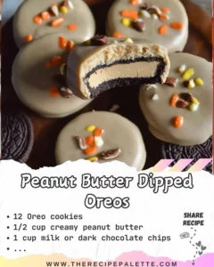 Delicious Peanut Butter Dipped Oreos stacked on a plate