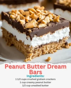Delicious Peanut Butter Dream Bars topped with chocolate and peanuts