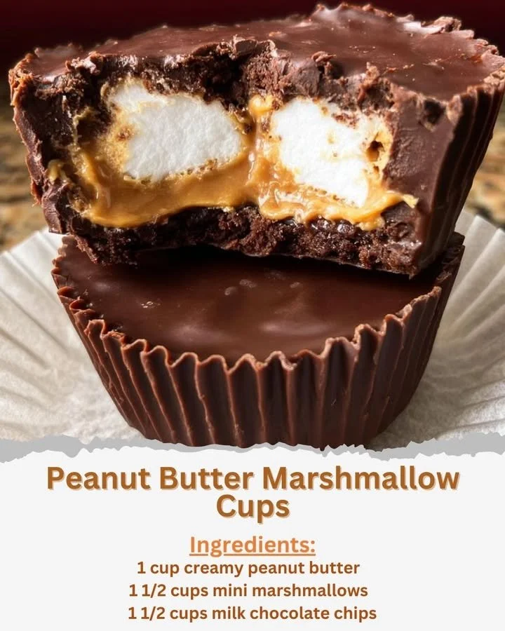 Delicious homemade peanut butter marshmallow cups stacked on a plate