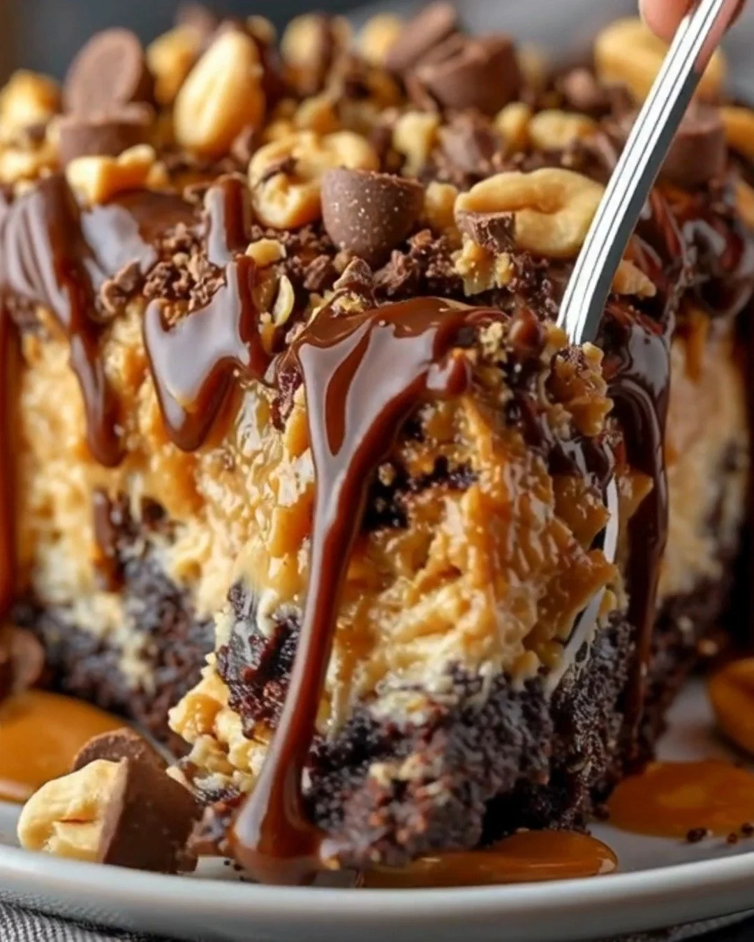 Deliciously gooey Peanut Butter Zooey Gooey Cake with rich chocolate topping