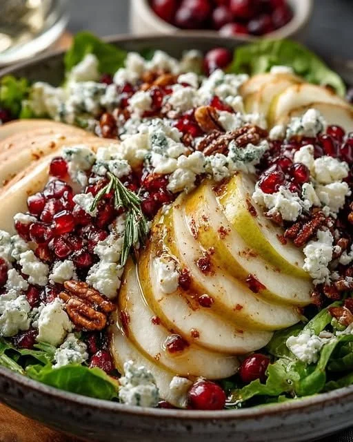 Pear, Apple & Cranberry Christmas Salad with Feta Snowflakes