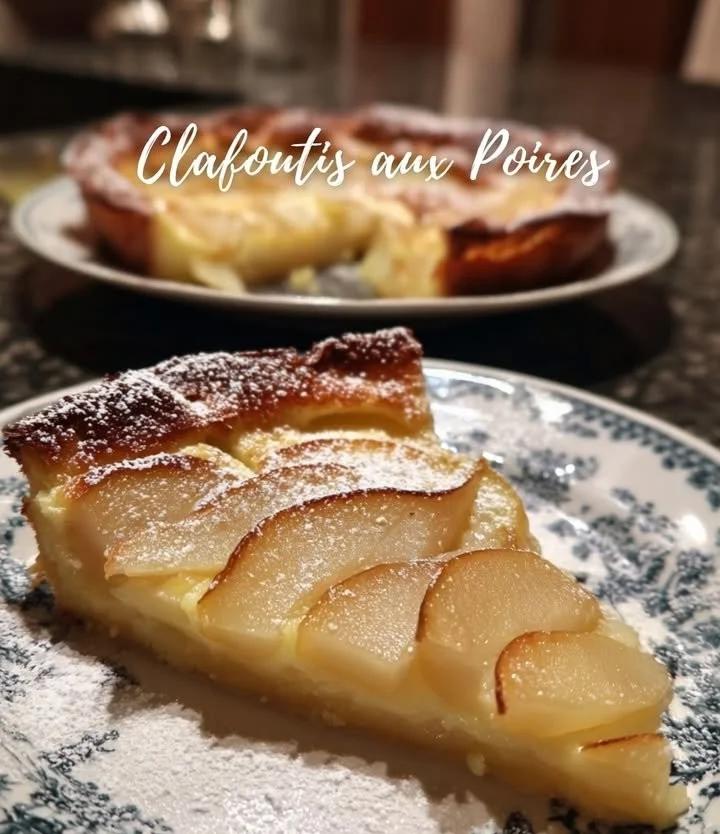 Delicious Pear Clafoutis dessert with fresh pears and creamy batter