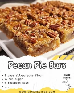 Delicious pecan pie bars served on a wooden platter, topped with caramel.