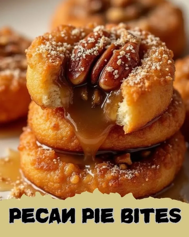 Delicious pecan pie bites served on a plate, garnished with whipped cream.