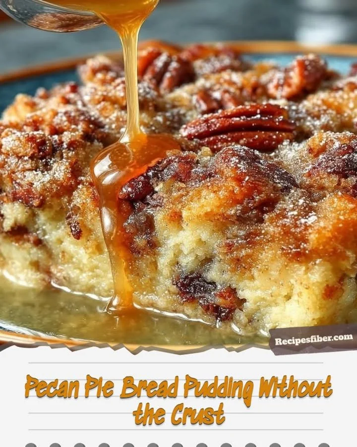 Delicious pecan pie bread pudding without the crust served on a plate
