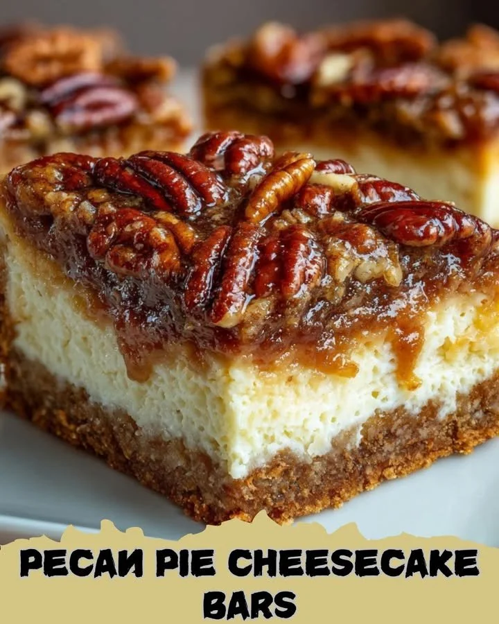 Delicious Pecan Pie Cheesecake Bars with creamy filling and crunchy pecan topping
