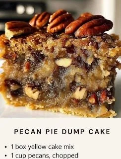 Delicious Pecan Pie Dump Cake served on a dessert plate