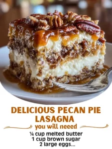 Delicious pecan pie lasagna dessert with layers of cream and nuts