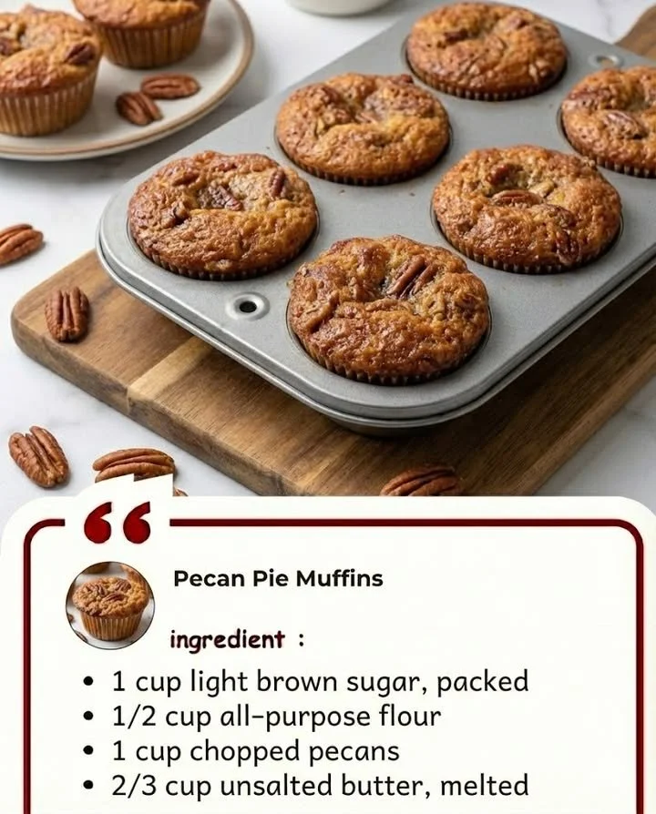 Delicious pecan pie muffins with a crunchy topping and a soft interior.