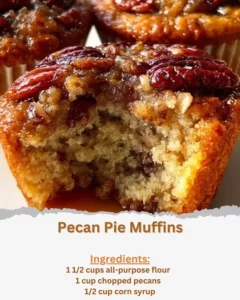 Freshly baked pecan pie muffins topped with pecan pieces