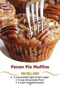 Delicious pecan pie muffins served on a rustic wooden table