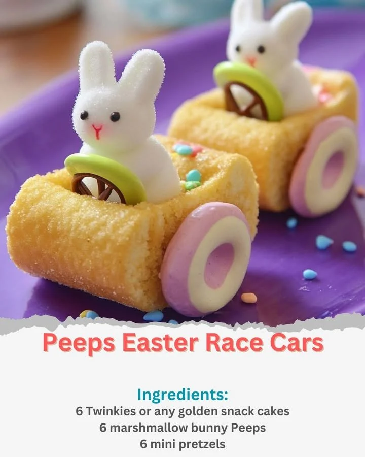 Colorful Peeps Easter race cars for festive holiday racing activities.