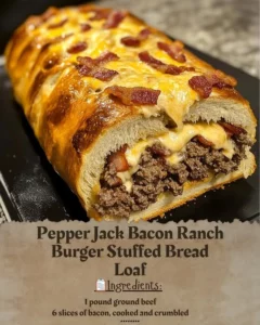 Pepper Jack Bacon Ranch Burger Stuffed Bread Loaf filled with bacon and ranch flavor