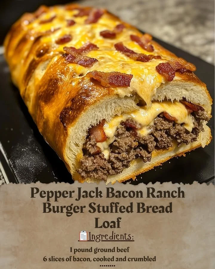 Pepper Jack Bacon Ranch Burger Stuffed Bread Loaf filled with bacon and ranch flavor