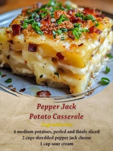Creamy Pepper Jack Potato Casserole baked to perfection
