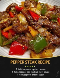 Delicious Pepper Steak served with rice and vegetables