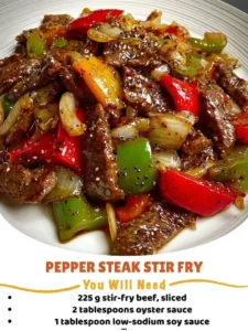 Delicious pepper steak stir fry with colorful vegetables served in a bowl.
