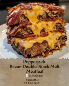 Pepperjack Bacon Double-Stack Melt Meatloaf, a delicious twist on classic meatloaf