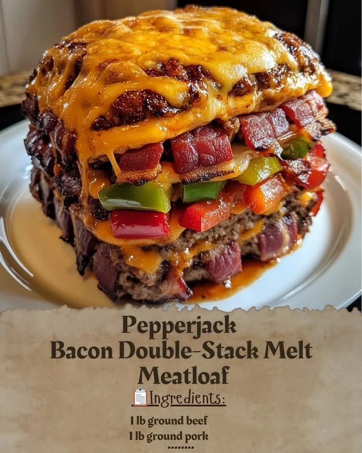 Pepperjack Bacon Double-Stack Melt Meatloaf served with sides