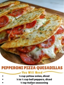 Pepperoni cheese pizza quesadillas served with dipping sauce