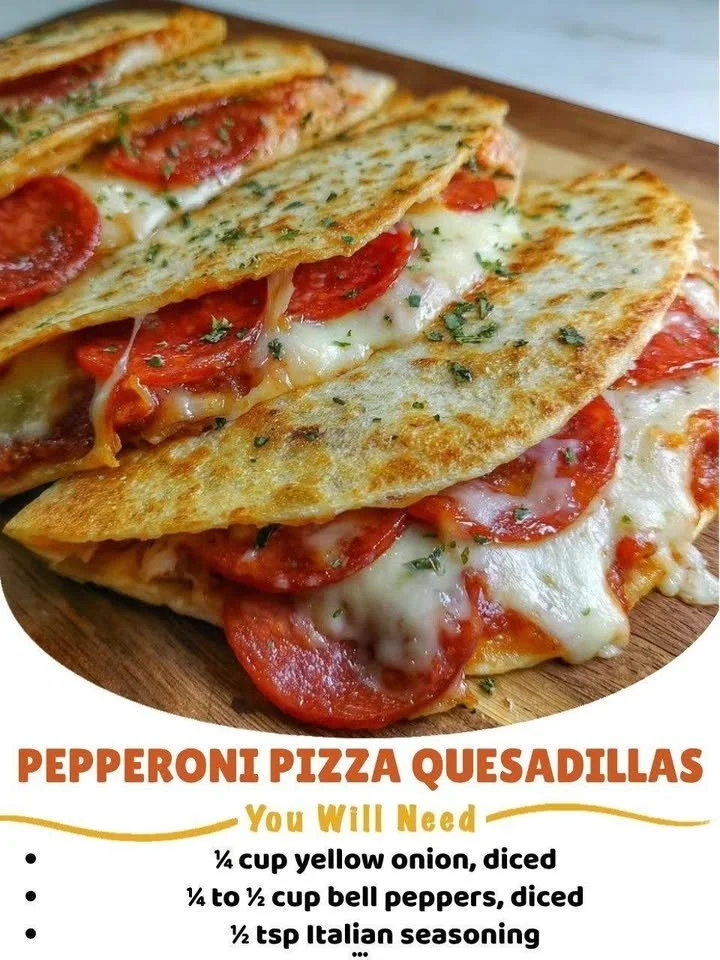 Pepperoni cheese pizza quesadillas served with dipping sauce