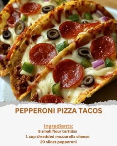 Delicious pepperoni pizza tacos served on a plate.