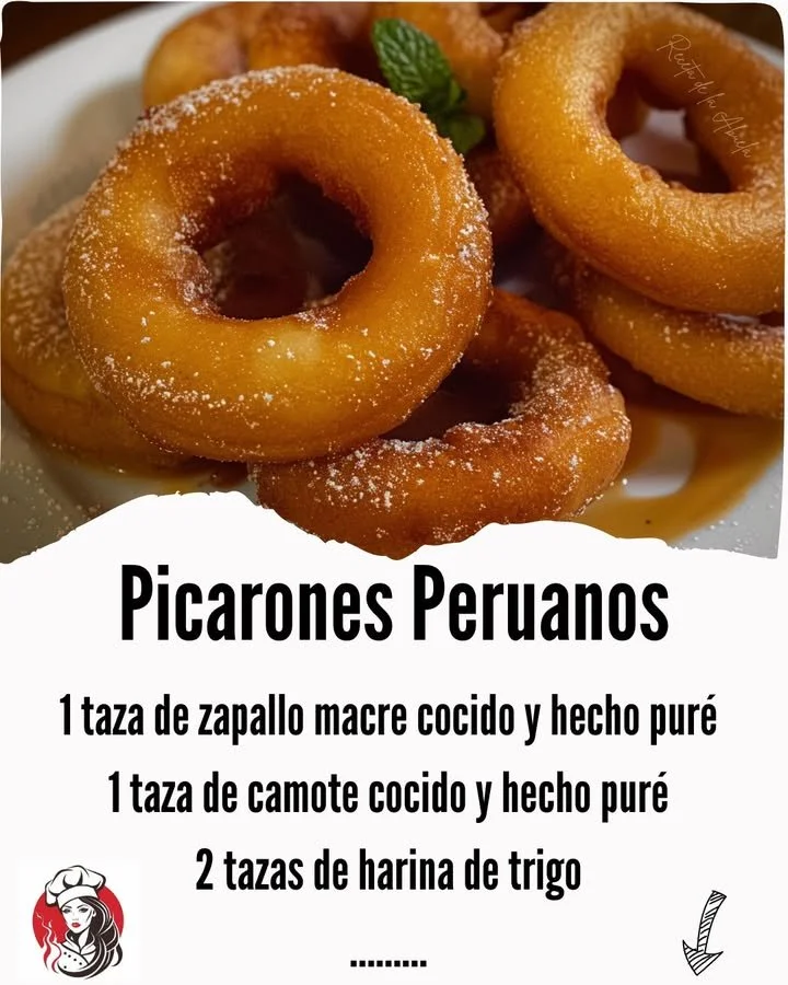 Plate of traditional Peruvian picarones drizzled with syrup