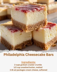 Delicious Philadelphia cheesecake bars with creamy filling and graham cracker crust
