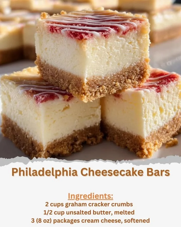 Delicious Philadelphia cheesecake bars with creamy filling and graham cracker crust