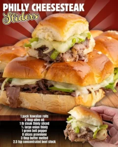 Philly cheese steak sliders served on a platter with toppings