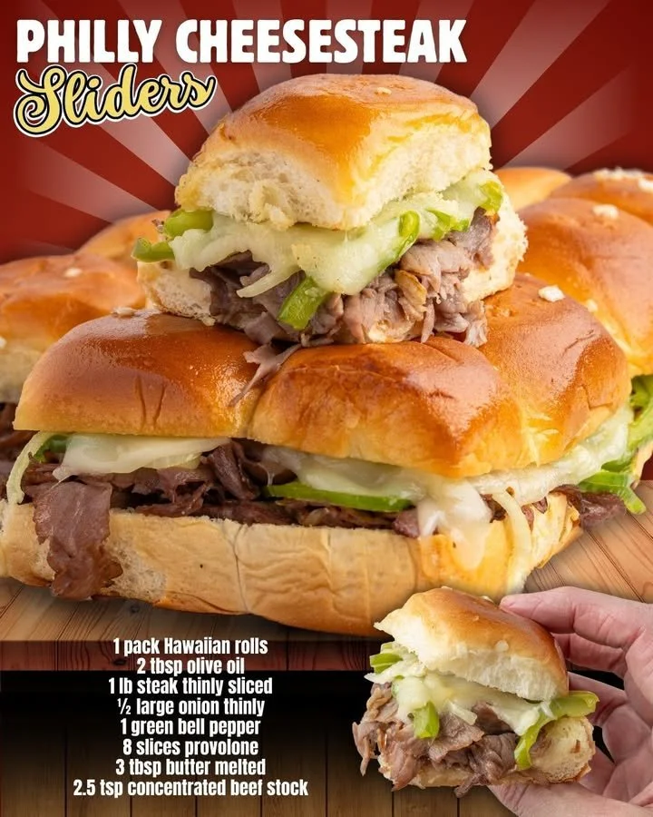 Philly cheese steak sliders served on a platter with toppings