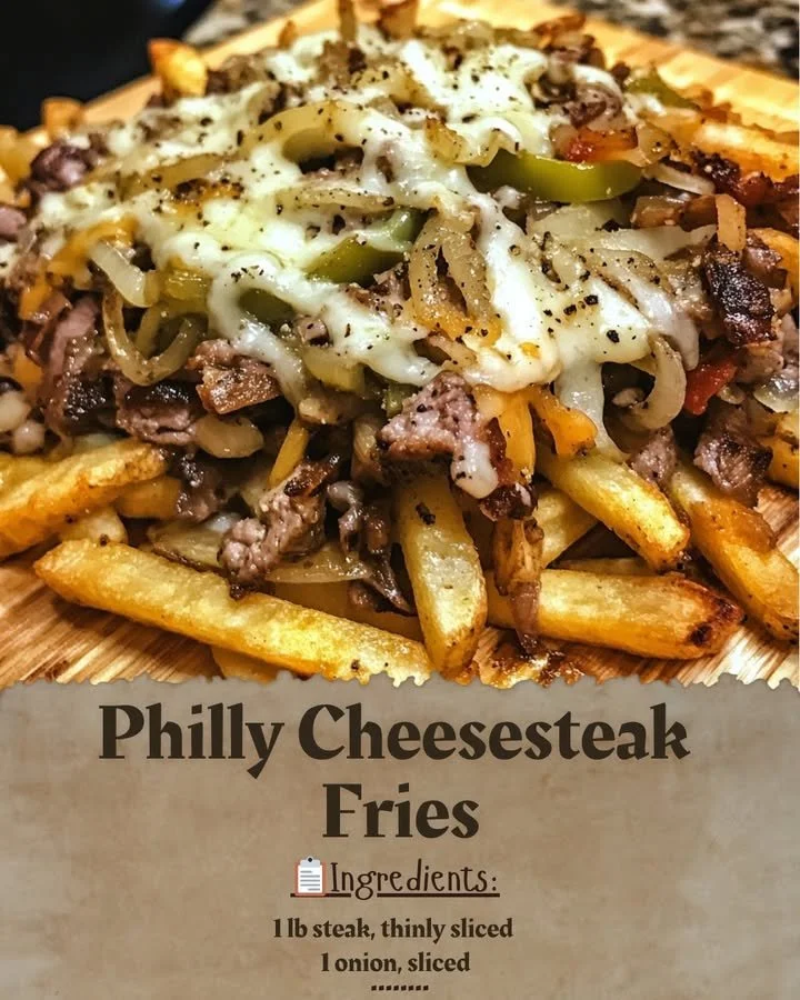Delicious Philly Cheesesteak Fries topped with melted cheese and steak