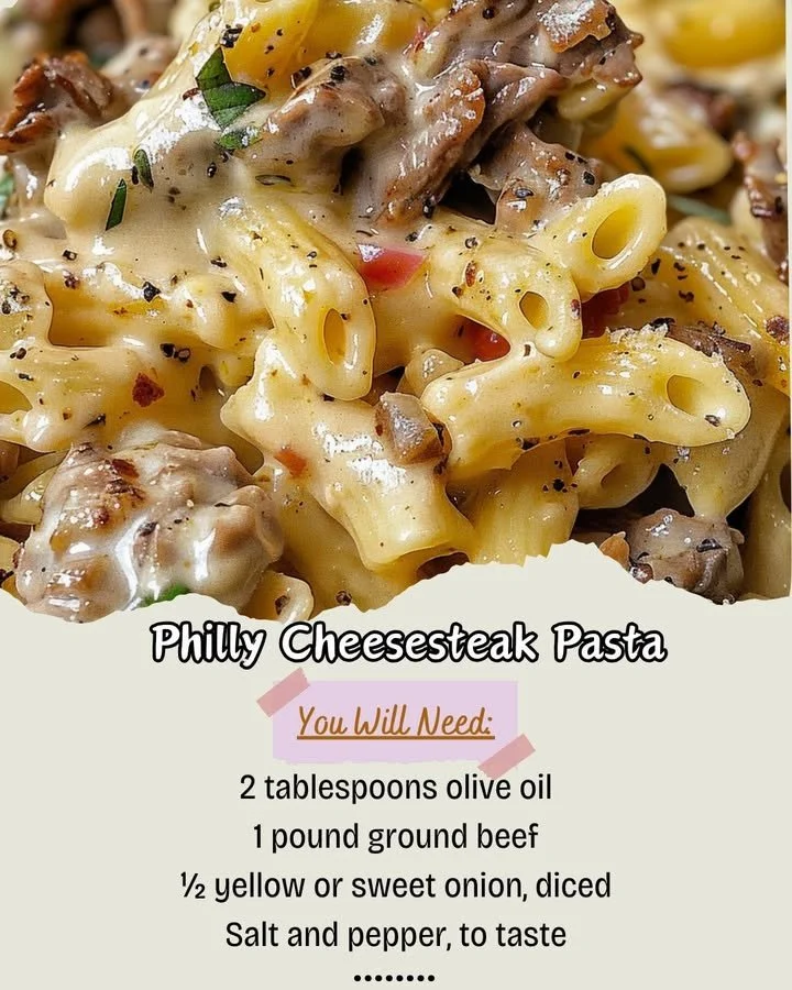 Philly Cheesesteak Pasta featuring cheese, steak, and pasta in a creamy sauce