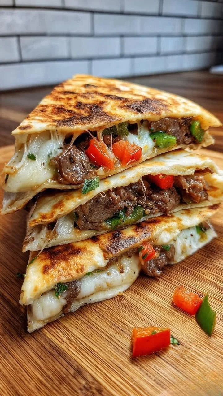 Philly Cheesesteak Quesadilla with melted cheese and grilled steak slices