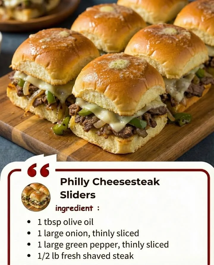 Philly Cheesesteak Sliders served on a plate with toppings