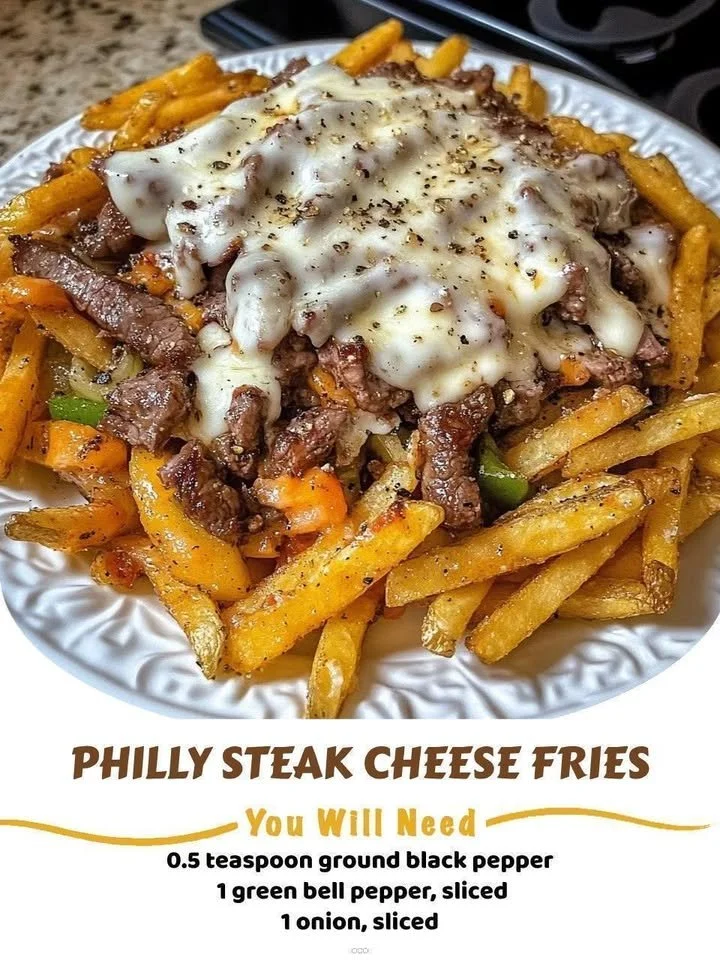 Delicious plate of Philly Steak Cheese Fries topped with melted cheese and seasoned beef.