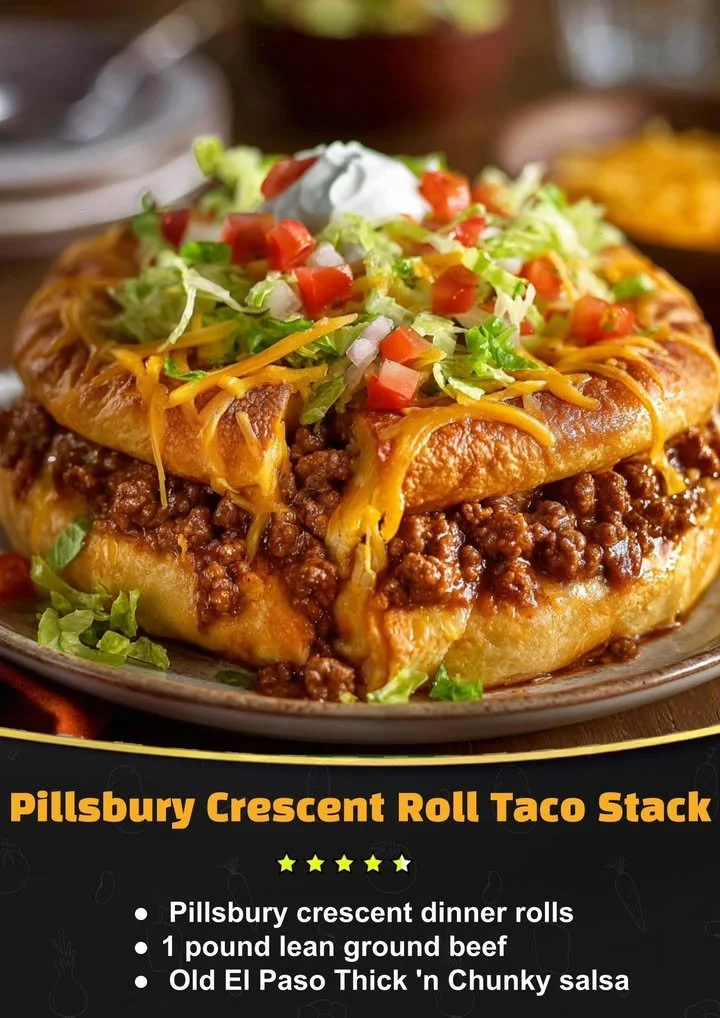 Pillsbury Crescent Roll Taco Stack fresh out of the oven, ready to serve.