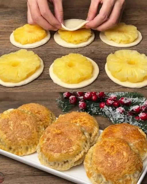 Delicious Pineapple and Apple Puff Pastry Tart garnished with pomegranate seeds