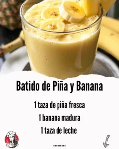 Delicious and refreshing Pineapple Banana Smoothie in a glass with fruit slices.
