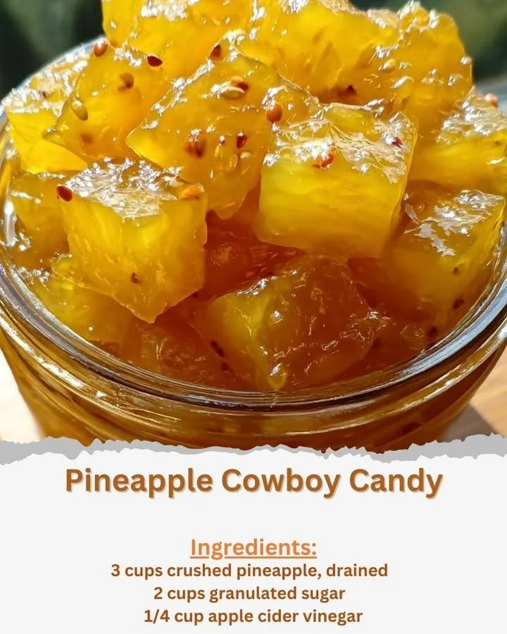 Pineapple Cowboy Candy with sweet and spicy flavors in a jar