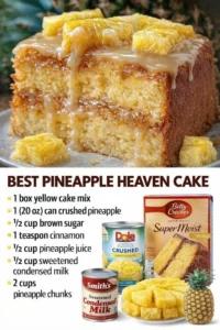Delicious Pineapple Heaven Cake topped with fresh pineapple slices