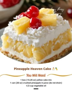 Delicious Pineapple Heaven Cake with fresh pineapple topping and creamy frosting