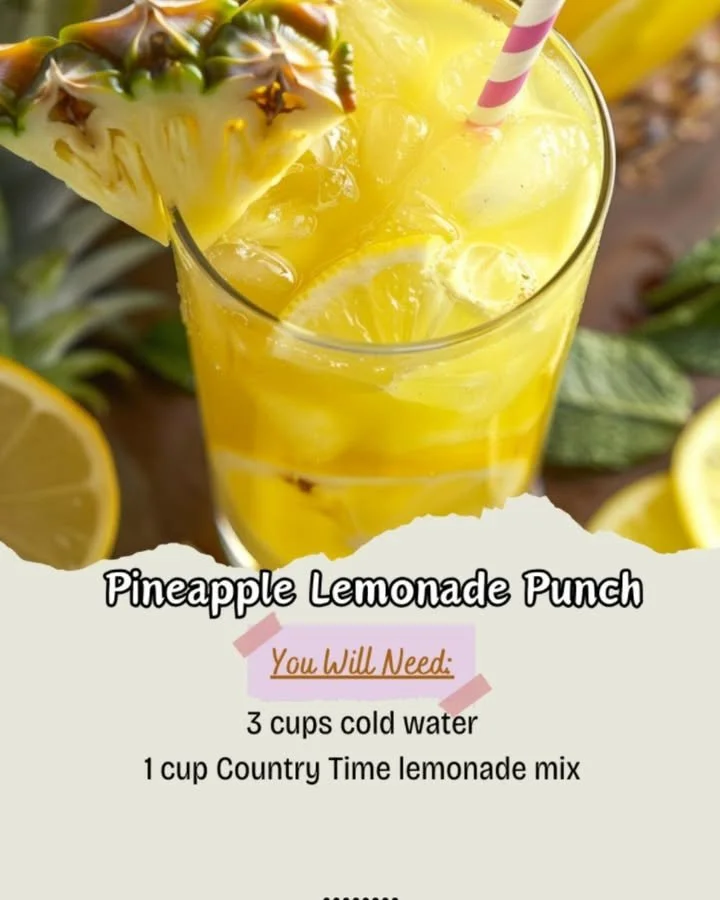 Refreshing Pineapple Lemonade Punch served in a glass with pineapple slices